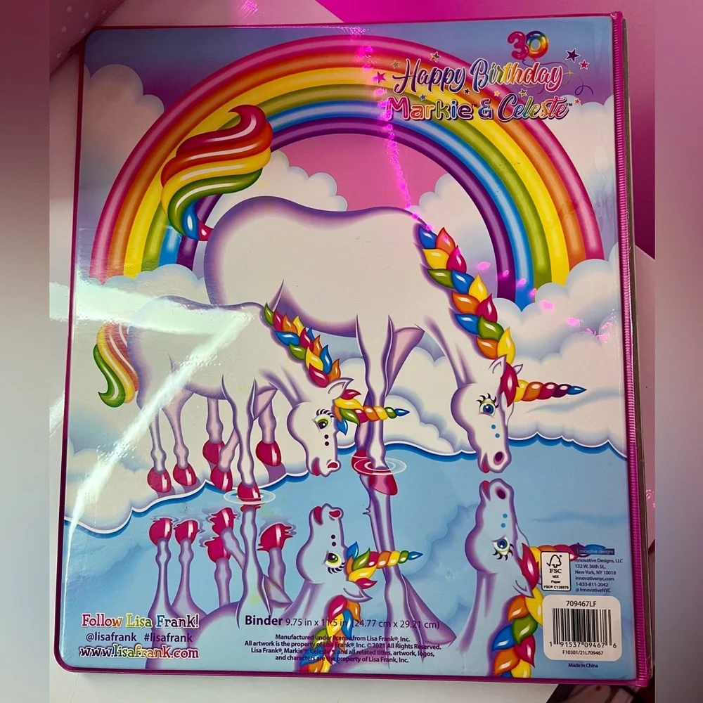 Lisa Frank 3 Ring Binder Unicorn Markie & Celeste 30th Birthday
